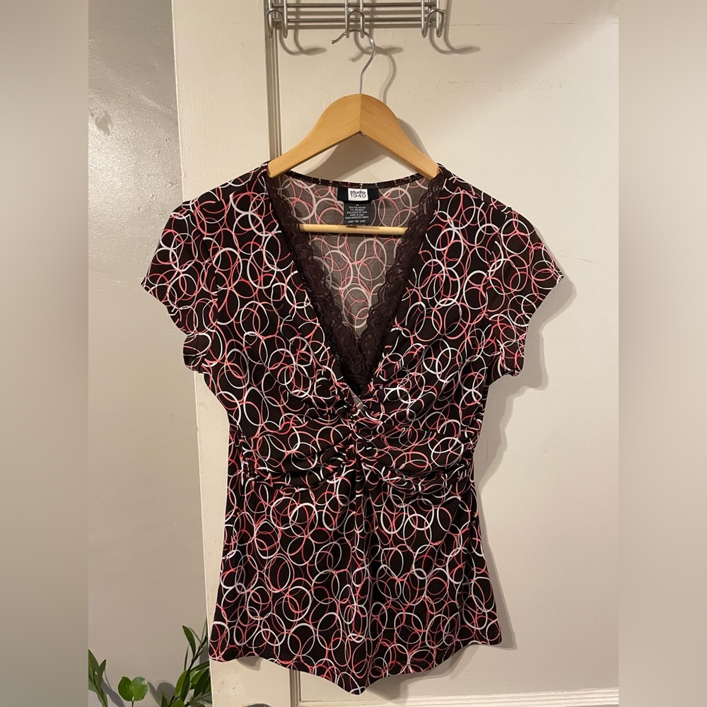 Y2k Black and Pink Geometric Top